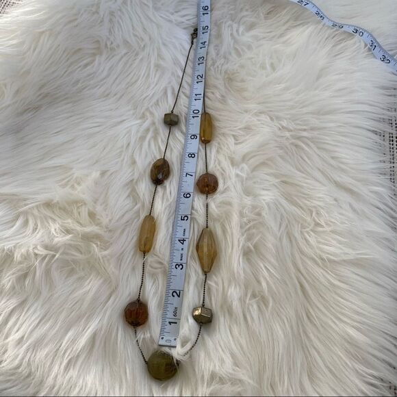Long beaded statement necklace warm toned see through beads - Picture 2 of 3